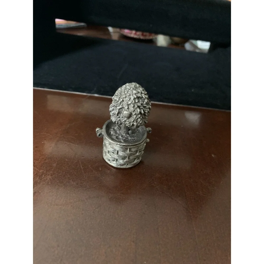 Vintage Russ Berrie Pewter Topiary Pill Box 3 inches Good‎ Condition